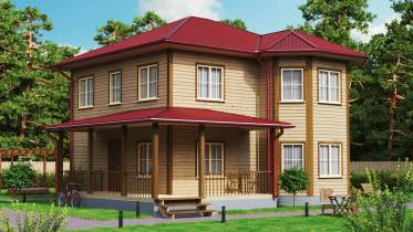 Визуализация двухэтажного дом из бруса П-1